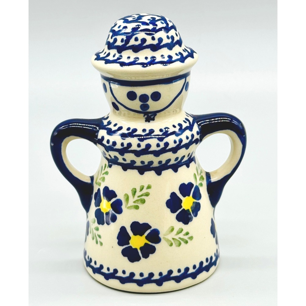 Boleslawiec Polish Pottery Salt Shaker‎ Blue Floral Woman Only 5 inch B